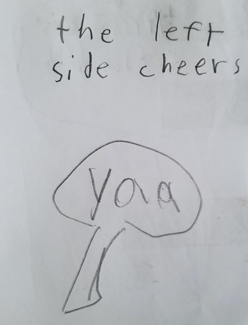 The left side cheers, “Yaa”